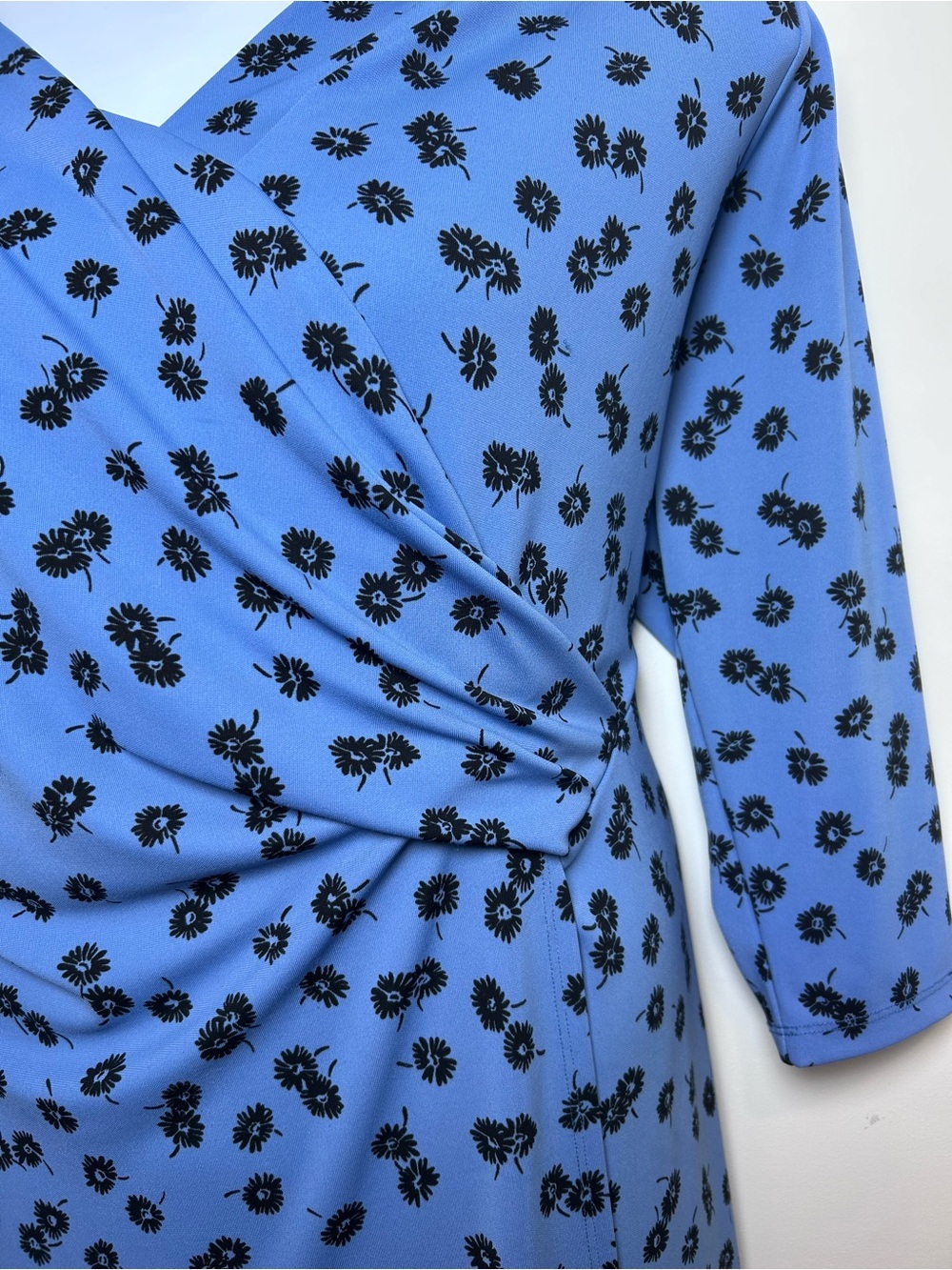 Talbots KNIT JERSEY FAUX WRAP DRESS - blue DAISIES size 1x career work career - Picture 6 of 9